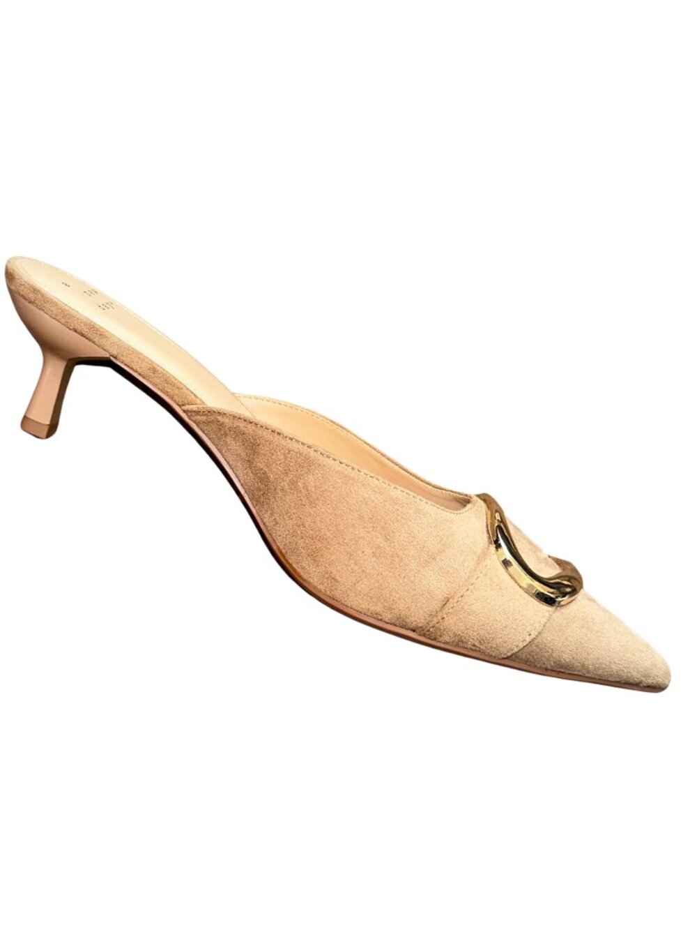 A New Day Larissa Pointed Toe Mule Heels with Gold Buckle - Beige/Tan Size 10 - Picture 6 of 7